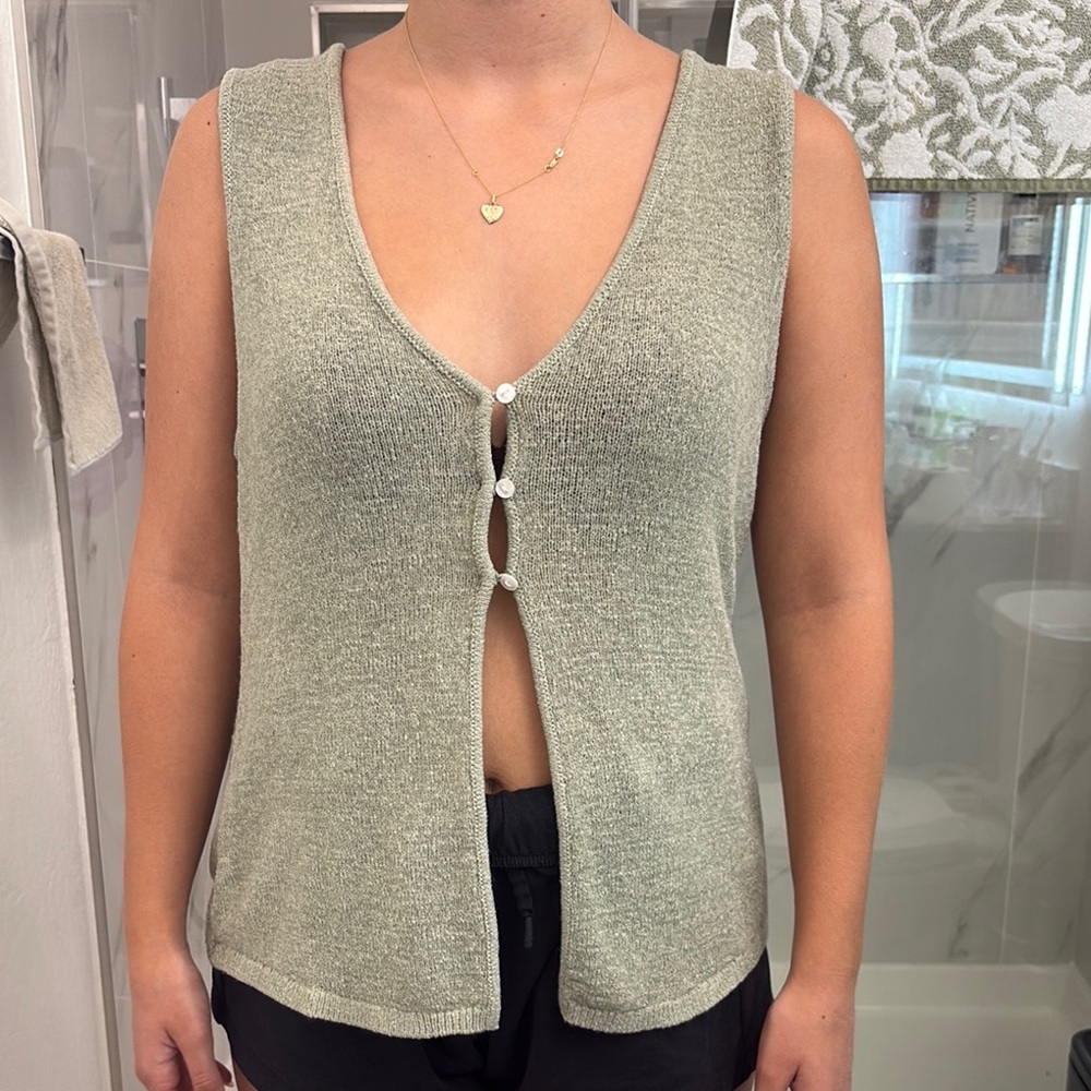 Garage Green Sleeveless Cut Out Tank Top
